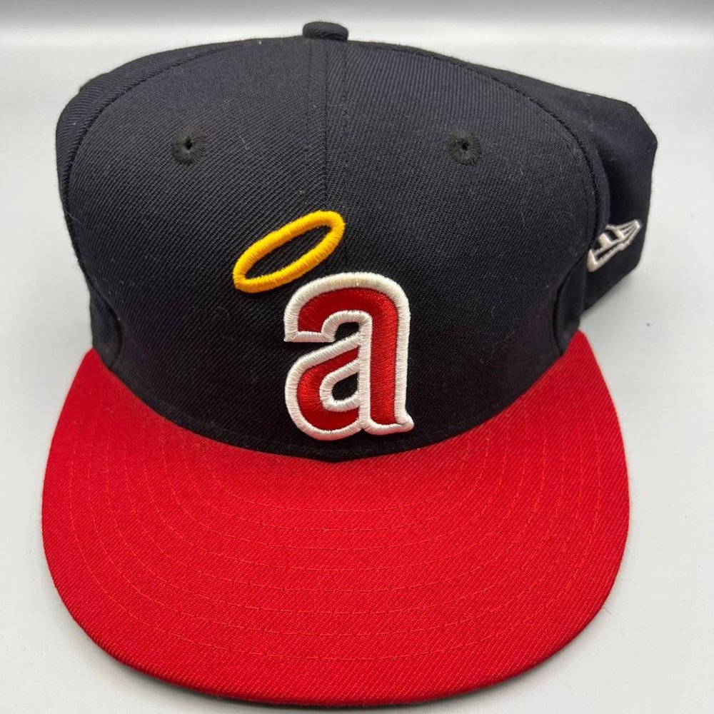 Los Angeles LA Angels 7 1/8 59Fifty New Era Hat Fitted Cap Black Red Men Wool